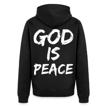 god is peace - Unisex Premium Bio Zip Hoodie - Schwarz - Hinten - Nico (187cm)