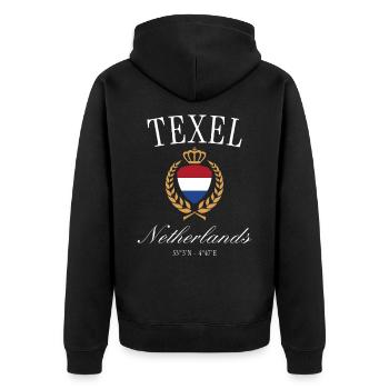 Texel Wappen Krone – Niederlande Reise Souvenir - Unisex Premium Bio Zip Hoodie - Schwarz - Hinten - Nico (187cm)
