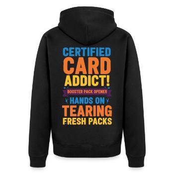Ouverture de booster de cartes certifiée Addict Trading - Veste à capuche bio Premium Unisexe - noir - Dos - Nico (187cm)