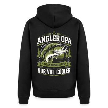 Angler Opa Viel Cooler - Unisex Premium Bio Zip Hoodie - Schwarz - Hinten - Nico (187cm)