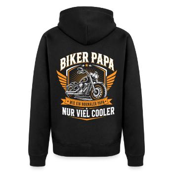 Biker Papa – Mehr Als Normal - Unisex Premium Bio Zip Hoodie - Schwarz - Hinten - Nico (187cm)
