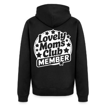 Lovely Moms Club Mitglied - Unisex Premium Bio Zip Hoodie - Schwarz - Hinten - Nico (187cm)