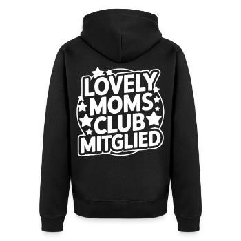 Lovely Moms Club Mitglied - Unisex Premium Bio Zip Hoodie - Schwarz - Hinten - Nico (187cm)
