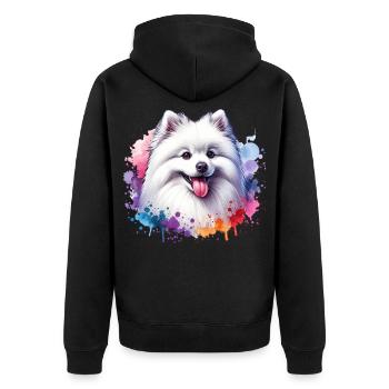 Spitz Zwergspitz Motiv - Unisex Premium Bio Zip Hoodie - Schwarz - Hinten - Nico (187cm)