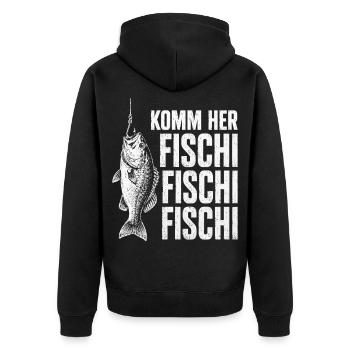 Angeln Angler Fischer Fisch Lustiges Angler Spruch - Unisex Premium Bio Zip Hoodie - Schwarz - Hinten - Nico (187cm)