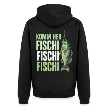 Angeln Angler Fischer Fisch Lustiges Angler Spruch - Unisex Premium Bio Zip Hoodie - Schwarz - Hinten - Nico (187cm)