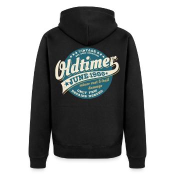 Oldtimer Juni 1986 | Geburtstag Geschenk - Unisex Premium Bio Zip Hoodie - Schwarz - Hinten - Nico (187cm)
