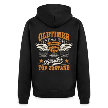 Oldtimer Juni 1986 | Geburtstag Geschenk - Unisex Premium Bio Zip Hoodie - Schwarz - Hinten - Nico (187cm)