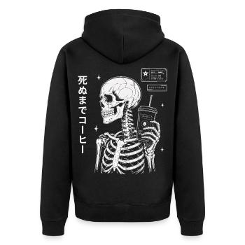 Kaffee Skelett Japan Style Shirt - Unisex Premium Bio Zip Hoodie - Schwarz - Hinten - Nico (187cm)