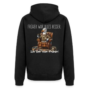 Früher war alles besser Retro Möwe Nostalgie - Unisex Premium Bio Zip Hoodie - Schwarz - Hinten - Nico (187cm)