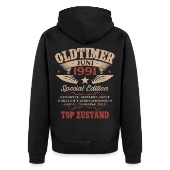 35. Geburtstag Geschenk Mann Oldtimer Juni 1991 - Unisex Premium Bio Zip Hoodie - Schwarz - Hinten - Nico (187cm)