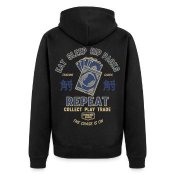 Eat Sleep Rip Packs Trading Cards Repeat - Unisex Premium Organic Zip Hoodie - black - Back - Nico (187cm)