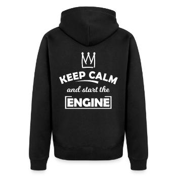 Keep Calm and Start the Engine - Unisex Premium Bio Zip Hoodie - Schwarz - Hinten - Nico (187cm)