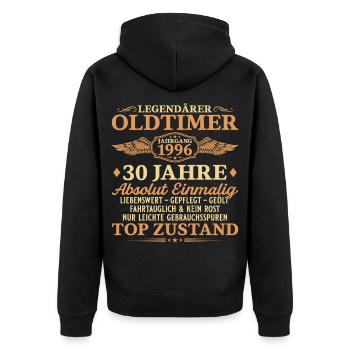 Legendärer Oldtimer 1996 – 30. Geburtstag - Unisex Premium Bio Zip Hoodie - Schwarz - Hinten - Nico (187cm)