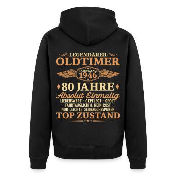 Legendärer Oldtimer 1946 – 80. Geburtstag - Unisex Premium Bio Zip Hoodie - Schwarz - Hinten - Nico (187cm)