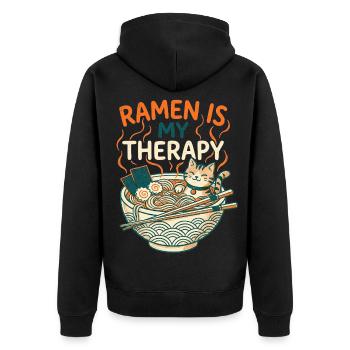 Ramen Therapy Cat - Unisex Premium Organic Zip Hoodie - black - Back - Nico (187cm)