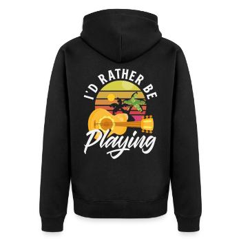Introverti mais prêt à discuter de la musique du ukulélé - Veste à capuche bio Premium Unisexe - noir - Dos - Nico (187cm)