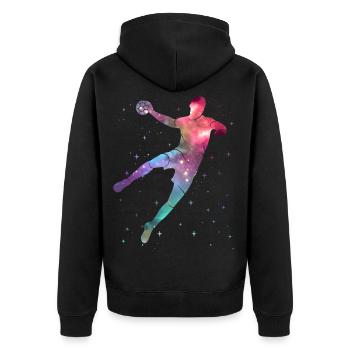 Handballspieler Handballer Weltraum Junge Handball - Unisex Premium Bio Zip Hoodie - Schwarz - Hinten - Nico (187cm)