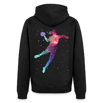 Handball Handballspielerin Weltraum Handballerin - Unisex Premium Bio Zip Hoodie - Schwarz - Hinten - Nico (187cm)