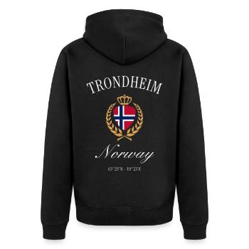 Trondheim Norway Coat of Arms Crown – Travel Souvenir - Unisex Premium Organic Zip Hoodie - black - Back - Nico (187cm)