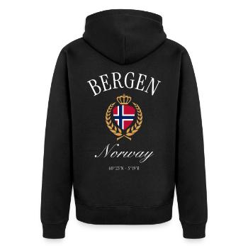 Couronne des armoiries de Bergen, Norvège, – Souvenir de voyage - Veste à capuche bio Premium Unisexe - noir - Dos - Nico (187cm)
