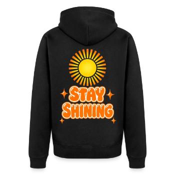 Vibrant Retro Stay Shining the Sunshine - Unisex Premium Bio Zip Hoodie - Schwarz - Hinten - Nico (187cm)