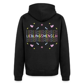 Lieblingsmensch - Herzensmensch - Unisex Premium Bio Zip Hoodie - Schwarz - Hinten - Nico (187cm)