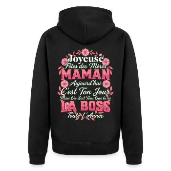 Joyeuse Fête des Mères Maman La Patronne Fleurs - Veste à capuche bio Premium Unisexe - noir - Dos - Nico (187cm)