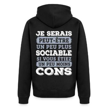 SOCIABLE Cadeau humour personnalisé - Veste à capuche bio Premium Unisexe - noir - Dos - Nico (187cm)