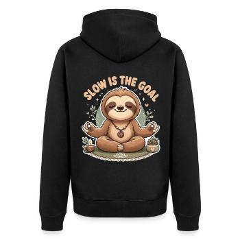 Langsam ist das Ziel Niedliche Meditierende Trägheit - Unisex Premium Bio Zip Hoodie - Schwarz - Hinten - Nico (187cm)