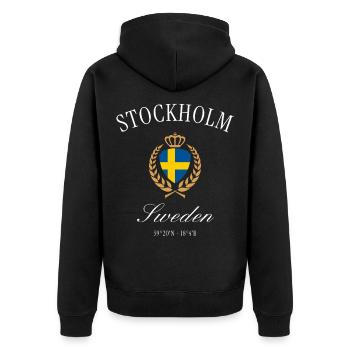 Couronne des armoiries de Stockholm Suède – Design de voyage - Veste à capuche bio Premium Unisexe - noir - Dos - Nico (187cm)