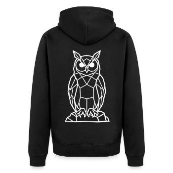 Geometric Owl Line -white - Unisex Premium Organic Zip Hoodie - black - Back - Nico (187cm)
