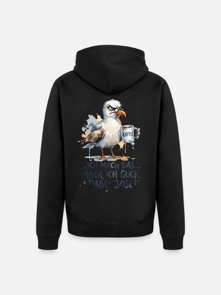 Möwe Kaffee Morgenmuffel - Unisex Premium Bio Zip Hoodie - Schwarz