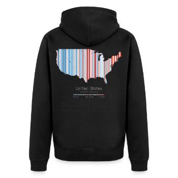 Vereinigte Staaten – Klimageschichte Erwärmungsstreifen Kartendruck - Unisex Premium Bio Zip Hoodie - Schwarz - Hinten - Nico (187cm)