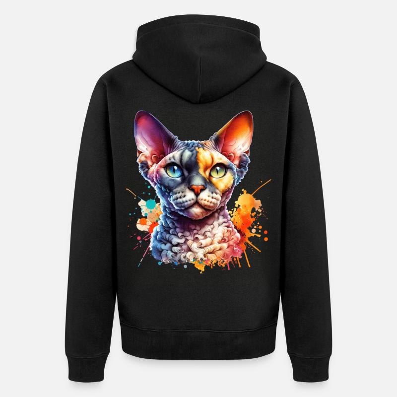 Devon Rex Motif - Veste à capuche bio Premium Unisexe - noir
