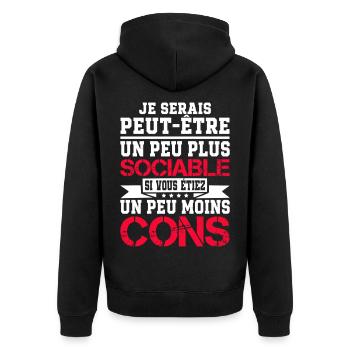 SOCIABLE Cadeau humour personnalisé - Veste à capuche bio Premium Unisexe - noir - Dos - Nico (187cm)