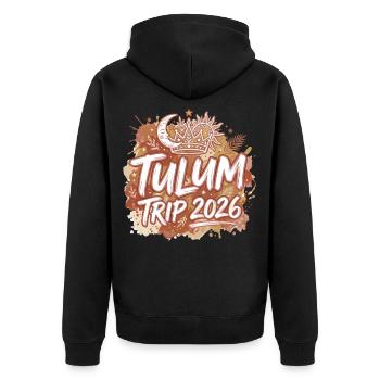 Tulum Trip 2026 Mexiko Urlaub Boho - Unisex Premium Bio Zip Hoodie - Schwarz - Hinten - Nico (187cm)
