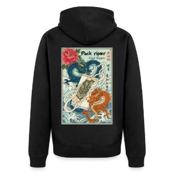 Pack Ripper Card Flipper Trading Card God Pack - Unisex Premium Organic Zip Hoodie - black - Back - Nico (187cm)