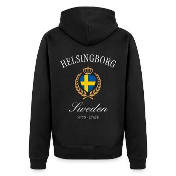 Helsingborg Schweden Wappen Krone – Reise Souvenir - Unisex Premium Bio Zip Hoodie - Schwarz - Hinten - Nico (187cm)
