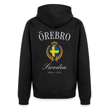Örebro Schweden Wappen Krone – Reise Souvenir - Unisex Premium Bio Zip Hoodie - Schwarz - Hinten - Nico (187cm)