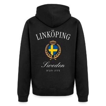 Linköping Schweden Wappen Krone – Reise Souvenir - Unisex Premium Bio Zip Hoodie - Schwarz - Hinten - Nico (187cm)
