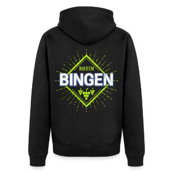 Bingen am Rhein in Deutschland mit Weintrauben - Unisex Premium Bio Zip Hoodie - Schwarz - Hinten - Nico (187cm)