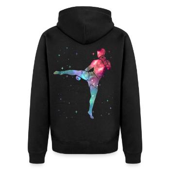 Muay Thai Kickboxer Kampfsport Weltraum Kickboxen - Unisex Premium Bio Zip Hoodie - Schwarz - Hinten - Nico (187cm)