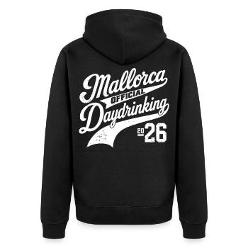 Malle 2026 Mallorca Daydrinking 2026 - Unisex Premium Bio Zip Hoodie - Schwarz - Hinten - Nico (187cm)