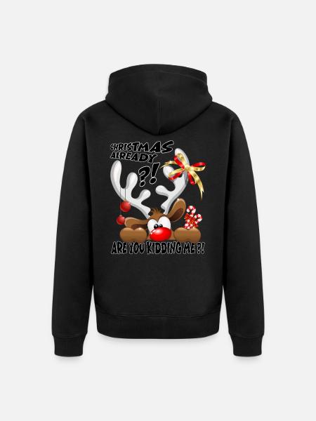 "Weihnachten schon?!" Lustiges Rentier - Unisex Premium Bio Zip Hoodie - Schwarz