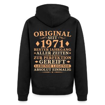 Bester Jahrgang 1971 – 55. Geburtstag Geschenk - Unisex Premium Bio Zip Hoodie - Schwarz - Hinten - Nico (187cm)