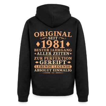 Bester Jahrgang 1981 – 45. Geburtstag Geschenk - Unisex Premium Bio Zip Hoodie - Schwarz - Hinten - Nico (187cm)