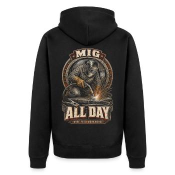 Schweißer Schweißfachmann MIG All Day - Unisex Premium Bio Zip Hoodie - Schwarz - Hinten - Nico (187cm)
