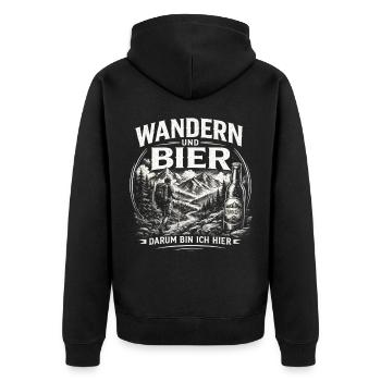 Wandern und Bier Berg Abenteuer - Unisex Premium Bio Zip Hoodie - Schwarz - Hinten - Nico (187cm)