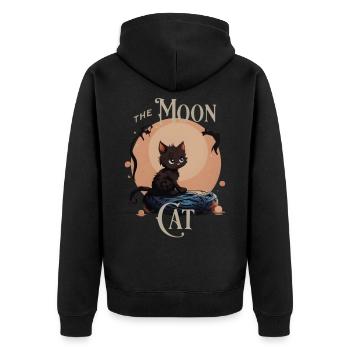 Süße Katze auf dem Mond – Mystisches Katzen Design - Unisex Premium Bio Zip Hoodie - Schwarz - Hinten - Nico (187cm)